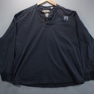 Authentic Worldwide Sportsman Men XXL Blue Embroidered Swordfish 67 Henley Shirt